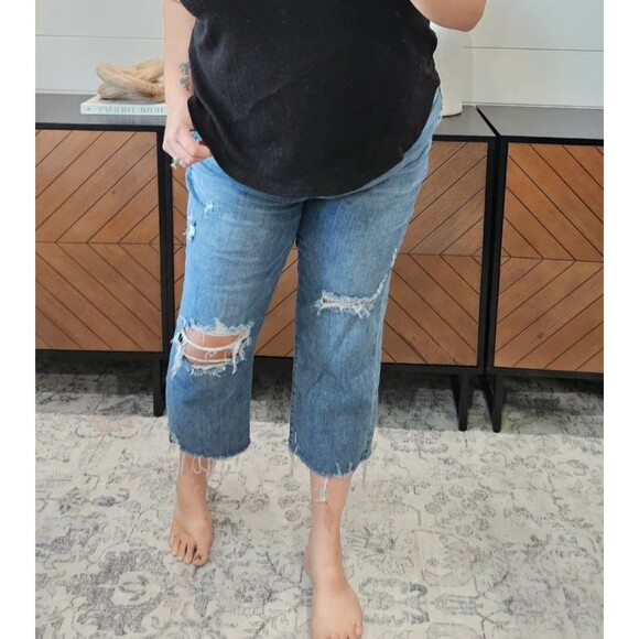 Judy Blue Wide Leg Cropped Jeans Size 16W Destroyed Distressed Stretch Denim - Picture 1 of 10